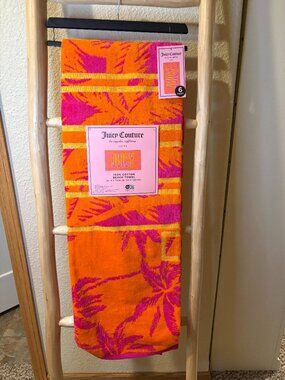 Juicy Couture Palm Tree Beach Towel Pink Orange 36x72 Cotton NWT